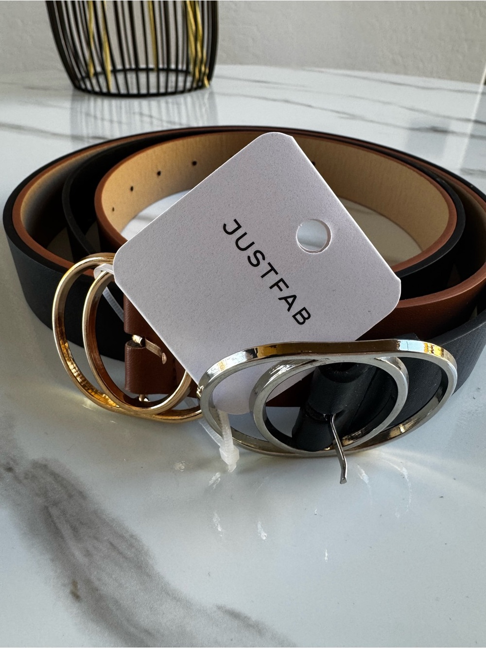 Women’s Black & Brown Belts with Gold and Silver Double Ring Buckles